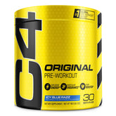 C4 Original pre-workout tub with icy blue razz boosts focus and energy during training.
