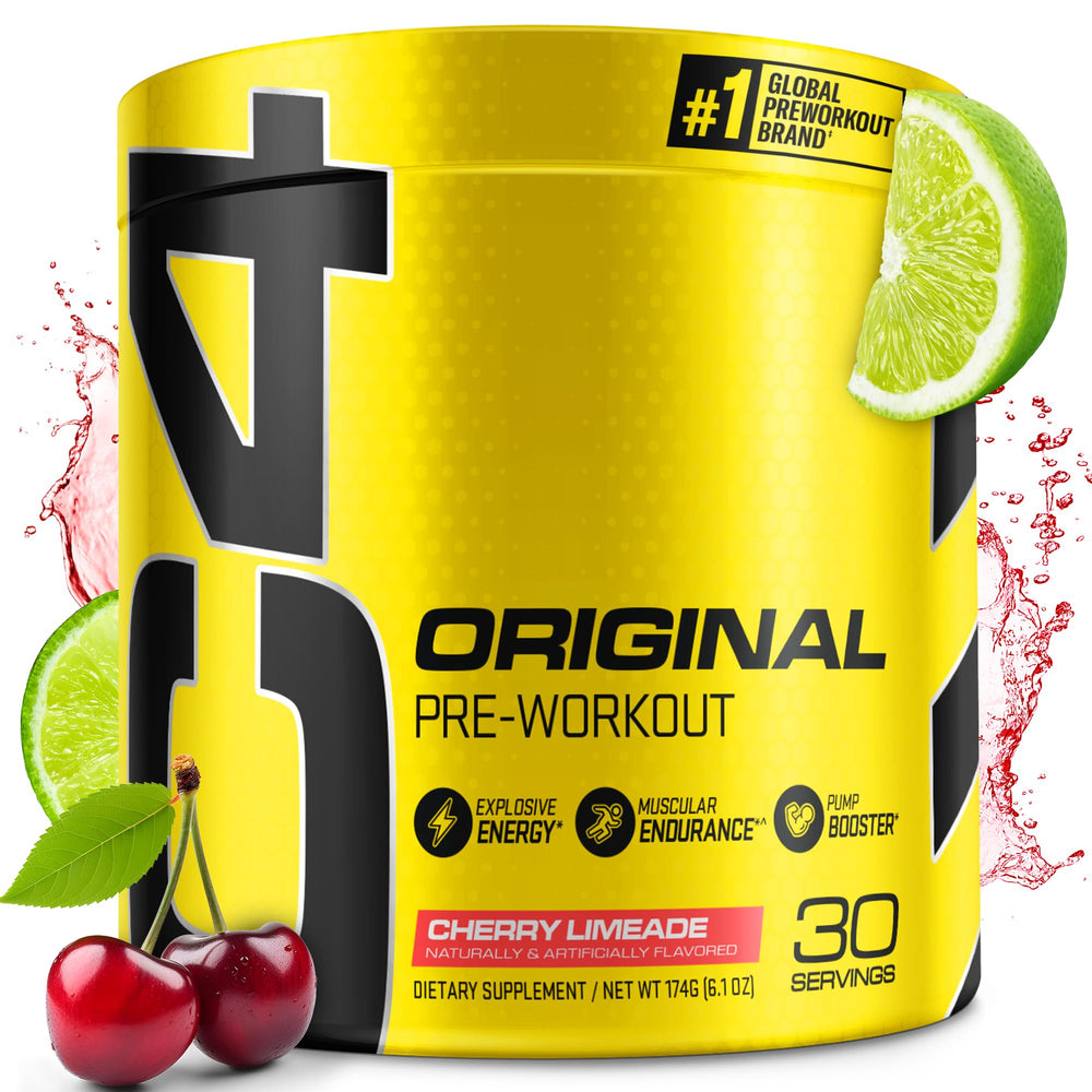 C4 Original pre-workout Cherry Limeade tub ready to mix for energy and endurance.