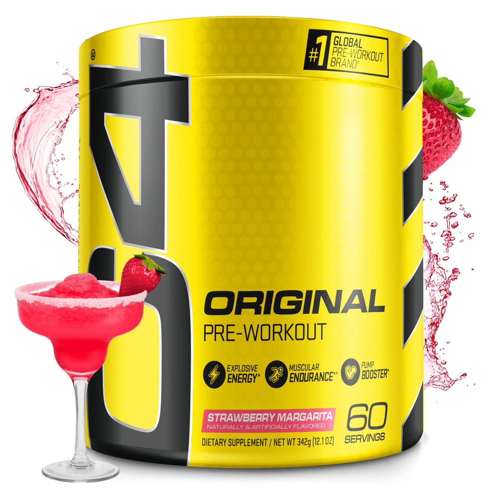 C4 Original Strawberry Margarita tub front showing packaging and branding for energy focus.