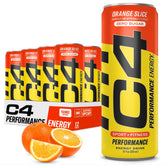 C4 Performance Energy can with orange slice, caffeine boost for workouts.