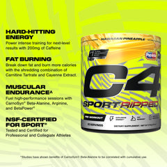 Scoop beside C4 Ripped Sport powder for quick pre-workout energy.