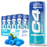 C4 Smart Energy blue raspberry can showing a sugar-free energy boost and focus