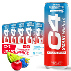 C4 Smart Energy Cherry Berry Lime 12oz bottle for crisp focus during workouts and work.