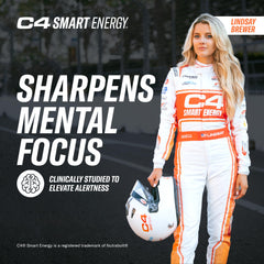 C4 Smart Energy label closeup highlighting flavor options and zero calories