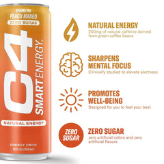 C4 Smart Energy label highlighting InnovaTea caffeine and Cognizin citicoline for mental support.