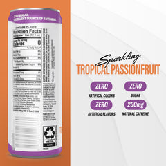 C4 Smart Energy Tropical Passionfruit can close-up showing flavor and zero sugar.