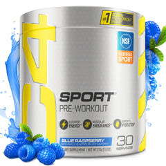 C4 Sport Blue Raspberry tub displayed for pre-workout energy and readiness