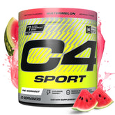 C4 Sport Watermelon powder tub shown for a high-energy workout experience.