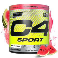 C4 Sport Watermelon powder tub shown for a high-energy workout experience.