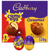 Front view of Cadbury Creme Egg & Caramel Egg 8-pack, ideal for Easter gifting.