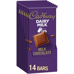 Cadbury Dairy Milk bulk-case image showing fourteen bars ready to share.
