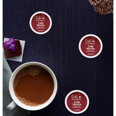 Cafe Escapes Cafe Mocha cup captures creamy milk blend ideal for quick indulgence.