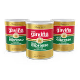 Café Gaviña Decaf Espresso Roast cans preserve freshness for bold decaf coffee