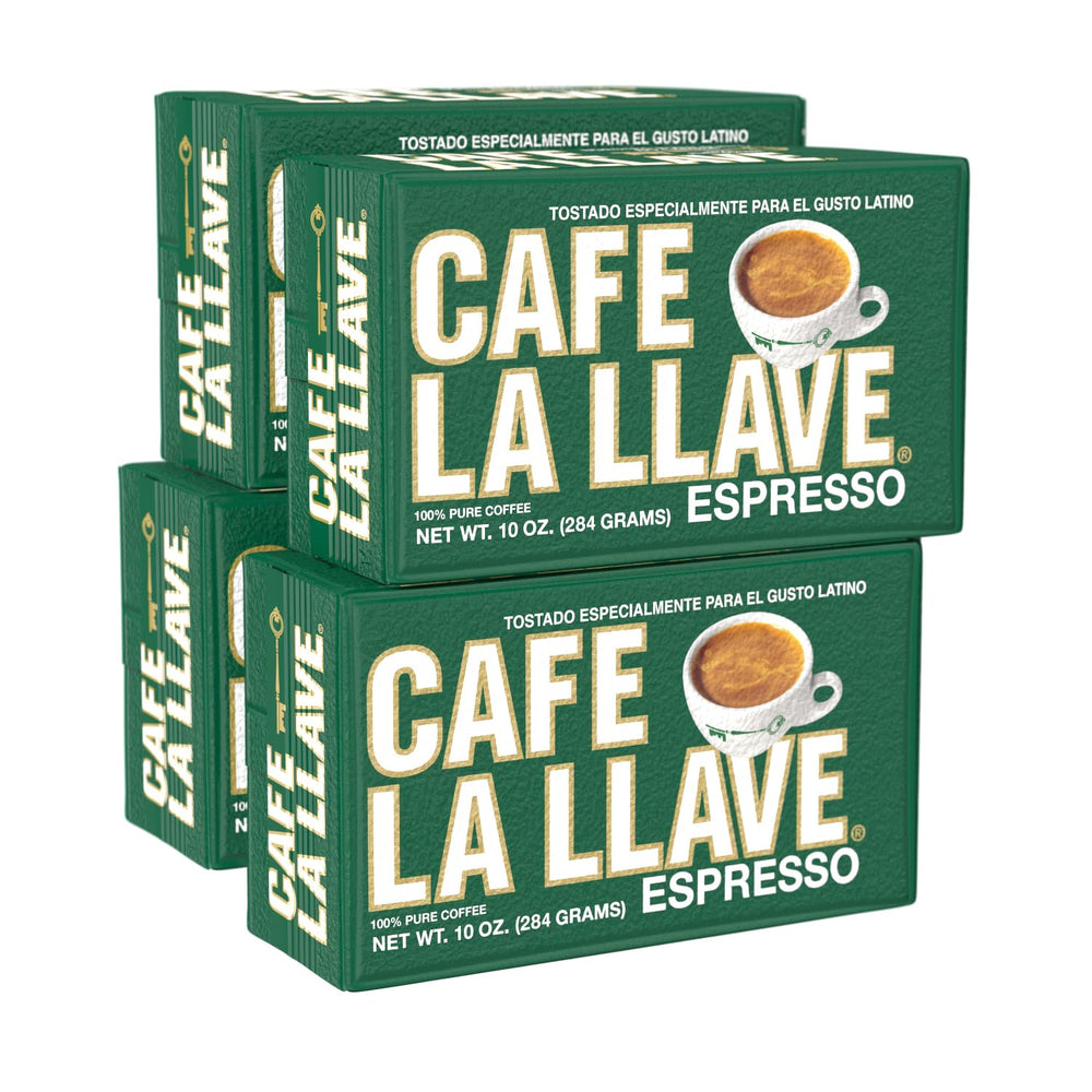 Cafe La Llave dark roast bricks ready for espresso extraction with rich crema.