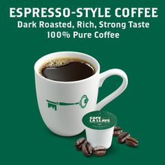 Espresso-style pod close-up shows rich aroma and chocolate notes.