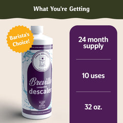 Close-up of Caffe Assaggio Breville Descaler bottle ready to use