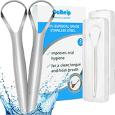 Cafhelp tongue scraper with double-side curved head for thorough cleaning.