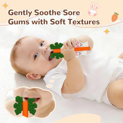 CAHILON Easter Bunny Teether, side view engaging baby during teething play.