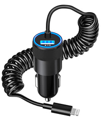 Caiinei iPhone car charger with dual USB ports for fast on-the-go charging.