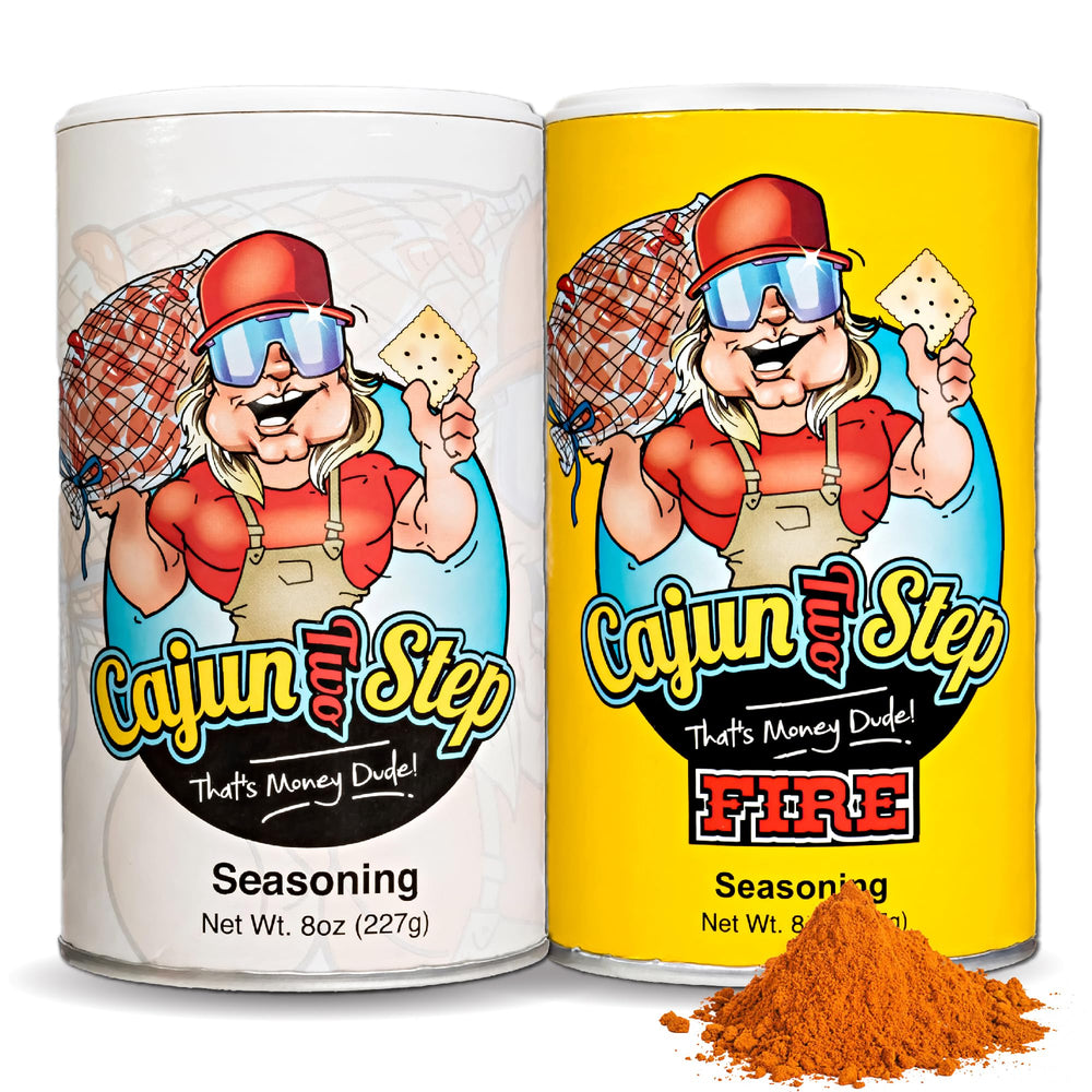 Cajun Two Step Original bottle front for bold chicken and seafood seasoning