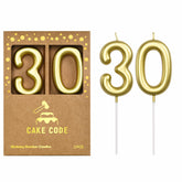 CAKE CODE 2.76-inch gold 30-number candle on cake as a centerpiece.