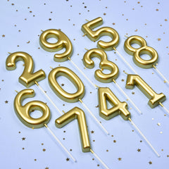 CAKE CODE close-up of ornate gold number candle detail