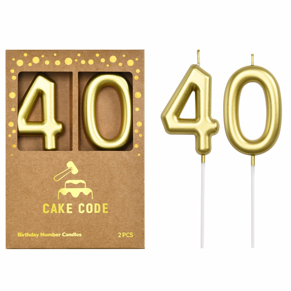 CAKE CODE gold 40-number candle on cake adds elegant birthday flair