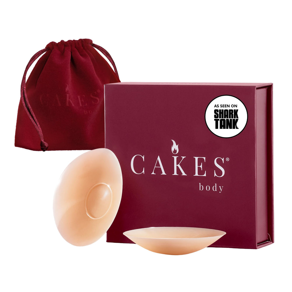 CAKES Body sticky circle nipple cover with travel pouch for discreet wear.