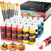 Caliart 24-color acrylic paint set box showing vibrant pigments for canvas art