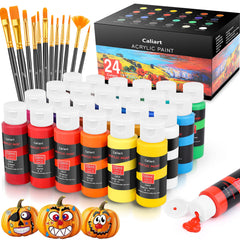 Caliart 24-color acrylic paint set box showing vibrant pigments for canvas art