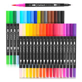 Caliart 34 double-tip brush pen set with color-coded caps for quick color selection