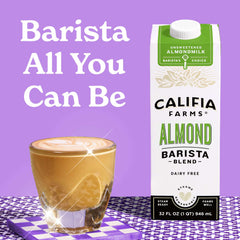 Pouring Califia Farms Barista Blend into coffee delivers smooth, dairy-free creaminess.
