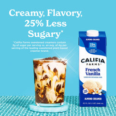 Califia Farms Vanilla Creamer in a teacup, suggesting versatile use with tea