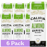 Califia Farms Unsweetened Barista Blend almond milk bottle for creamy dairy-free coffees.