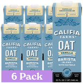 Califia Farms Vanilla Oat Barista Blend pours smoothly for dairy-free vanilla lattes.