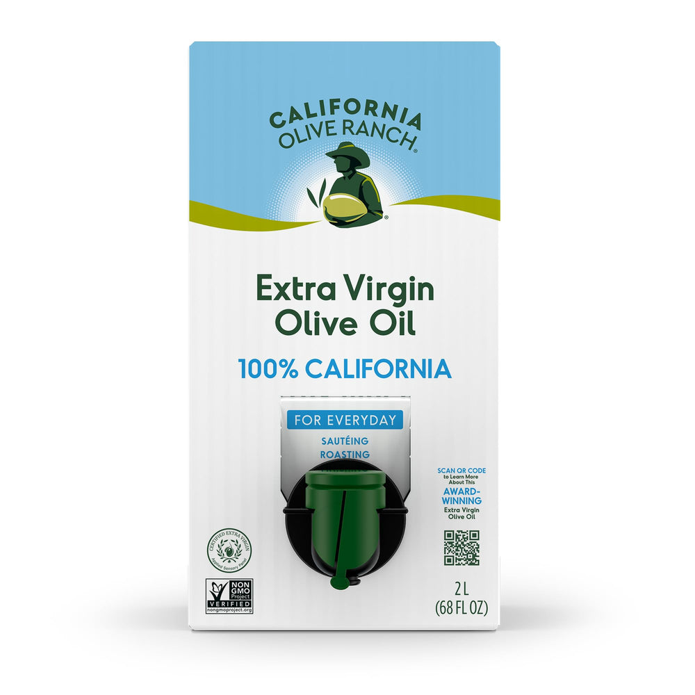 California Olive Ranch bag-in-box pour shows easy use and freshness preservation.