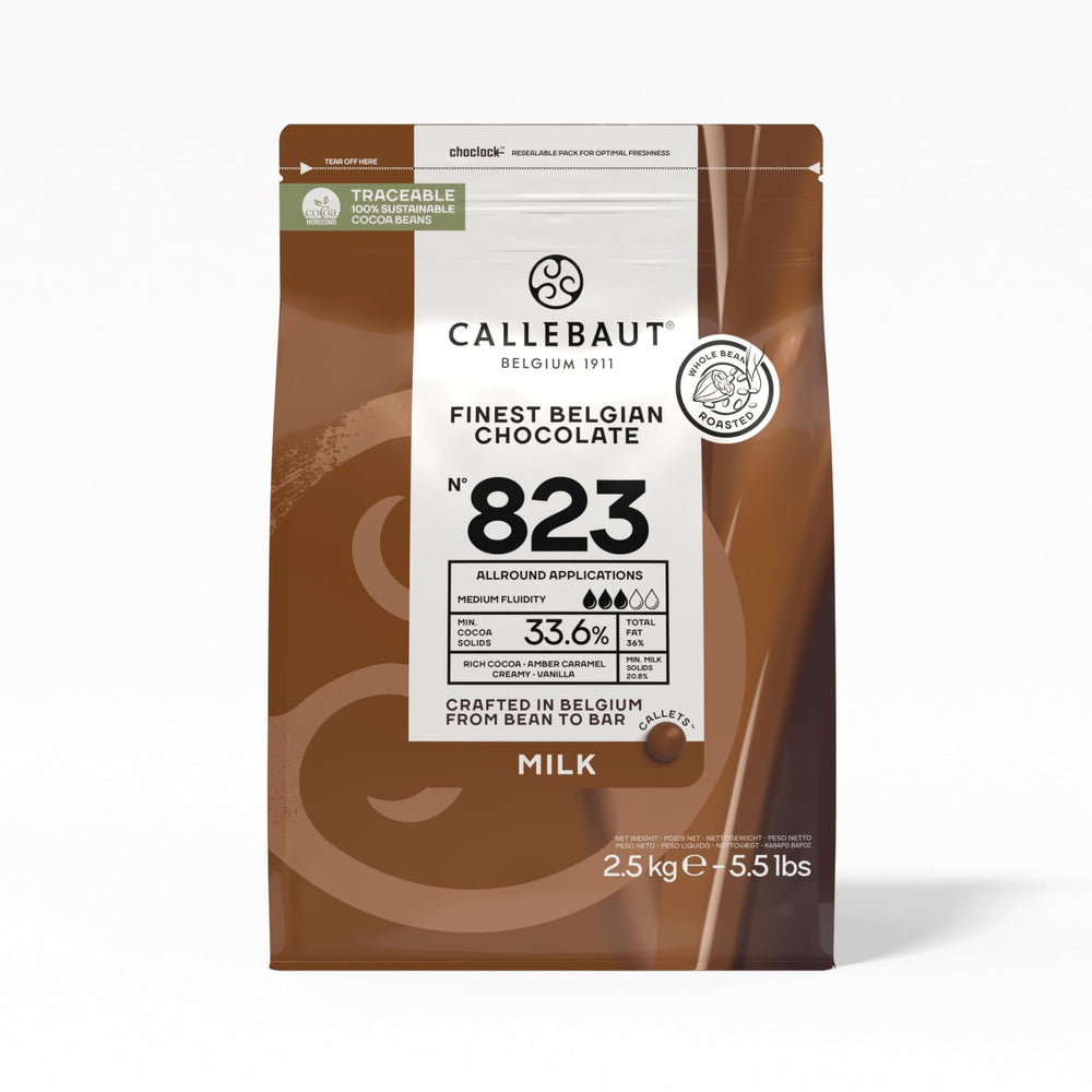Callebaut Recipe No. 823 milk chocolate bar for professional desserts with sustainable cocoa support