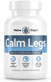 Calm Legs bottle front highlighting natural sleep support for restless legs.