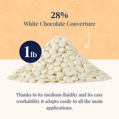 Cambie white chocolate couverture 28 percent melting on a surface for silky blends.