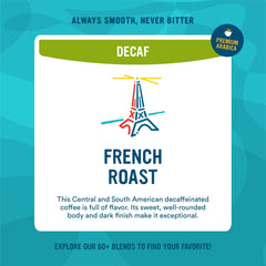 Cameron's Coffee Organic Decaf French Roast brew cup, smooth and balanced.