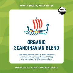 Cameron's Scandinavian blend medium-dark roast, ideal for cozy mornings and balanced, smooth cup profiles.