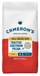 Cameron's Coffee Toasted Southern Pecan bag highlights premium flavor for a fresh morning brew.