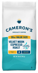 Cameron's Velvet Moon Espresso Roast bag showing premium whole beans for a smooth morning brew.