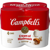 Campbell's Cream of Mushroom Soup 4-pack cans visible for pantry versatility.
