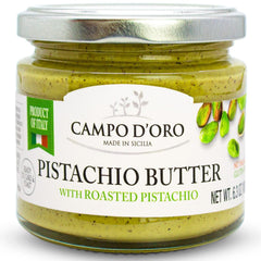 CAMPO D'ORO Pistachio Butter Jar adds rich, nutty flavor to pastries.
