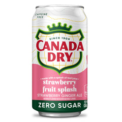 Glass of Canada Dry Fruit Splash with strawberry-ginger aroma on display.