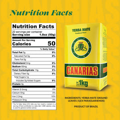 Canarias Yerba Mate ground leaf without stems yields a dense, potent infusion.