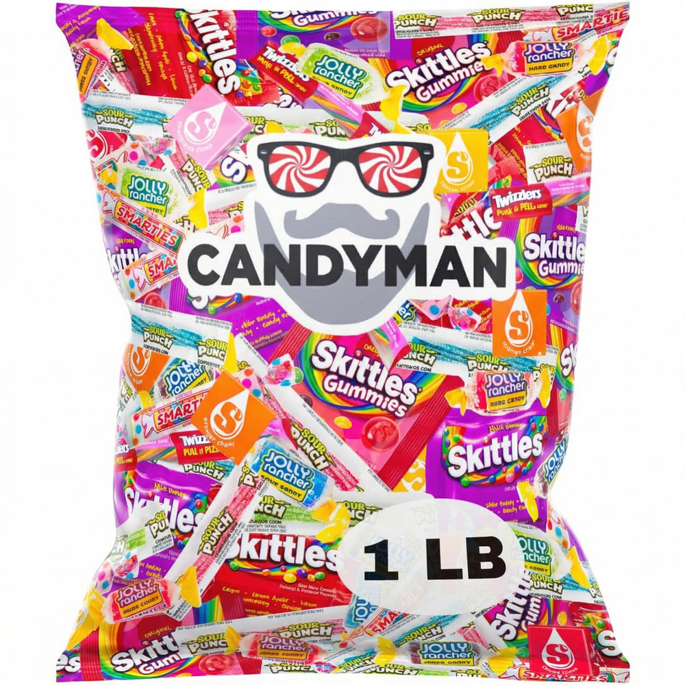 Candyman Candy Mix variety pack bag display with party-ready candies.