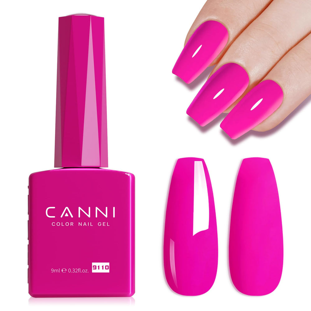 CANNI Hot Pink Gel Polish bottle viewed for precise color selection and smooth coverage.