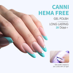 CANNI Pastel Blue brush application on nails for a smooth, precise coat.